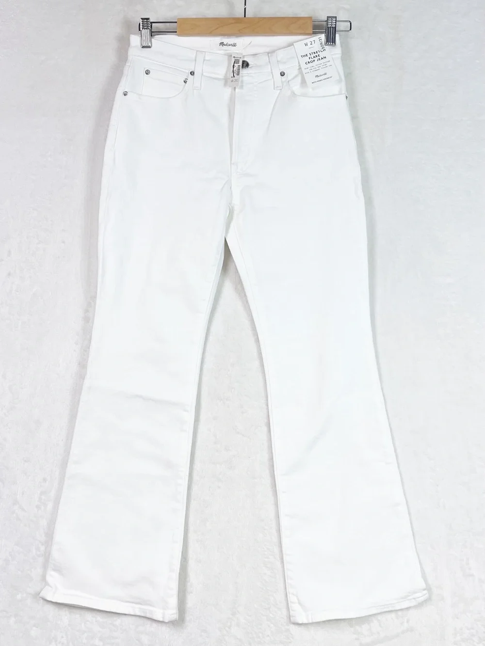 Madewell The Flare Crop Jean in Super Stretch Denim Tile White Mid Rise 27 NWT